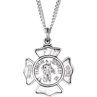 Sterling Silver 16.7x9 mm Saint Florian Medal 18" Necklace