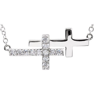 14K White 1/5 CTW Natural Diamond Double Sideways Cross 16-18" Necklace