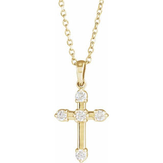 14K Yellow 1/6 CTW Natural Diamond Cross 16-18" Necklace