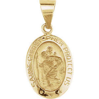 14K Gold 15x11 MM Oval St. Christopher Hollow Medal