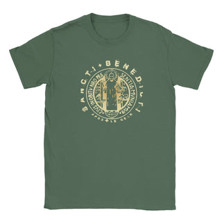 St. Benedict Medal Gold on Black T-Shirt - view 13