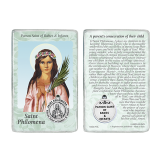Bulk St. Philomena Prayer Card with Medals- Healing Saint for Babies & Infants
