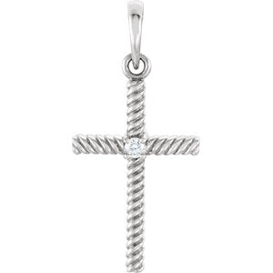 14K White .02 CTW Diamond 24.25x11.35 MM Rope Design Cross Pendant