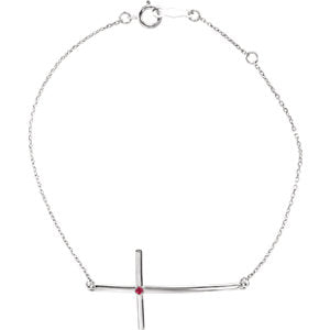14K White Ruby Sideways Cross Bracelet