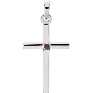 14K White 22.65x11.4 MM Amethyst Cross Pendant