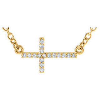 14K Gold .08 CTW Diamond Sideways Cross 16-18" Necklace
