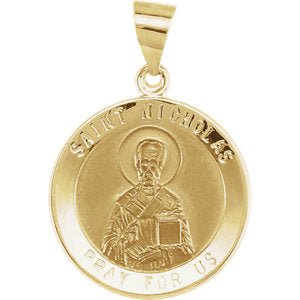 14K Gold 18 MM Round Hollow St. Nicholas Medal