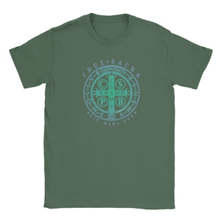 St. Benedict Medal Cross Teal and Aqua T-Shirt - view 13