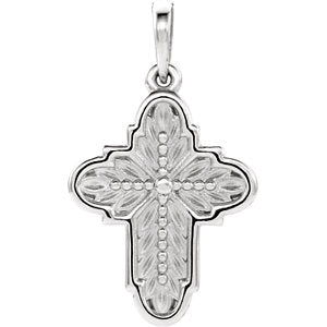 14K White Ornate Leaf Cross Pendant