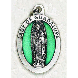 Bulk Our Lady of Guadalupe 1-1/2 Inch Oval Green Enamel Medal