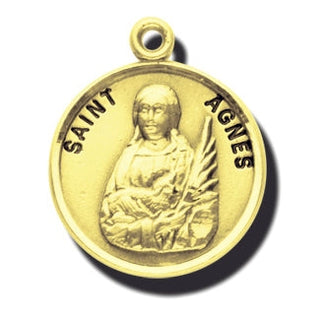 7/8-inch 14K Gold Round Saint Agnes Medal