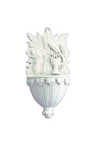 Communion Font with Grains, Wheat, and Chalice in White 6"