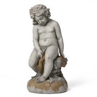 Como Cherub & Lion Statue - 34-inch — Antique Stone finish