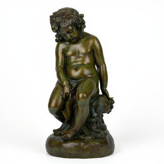 Como Cherub & Lion Statue - 34-inch — Green Bronze finish