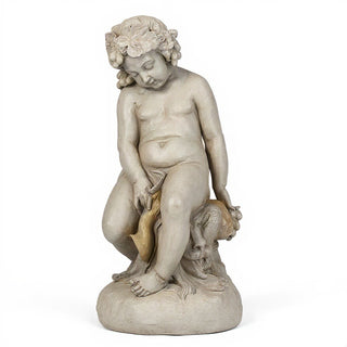 Como Cherub & Lion Statue - 34-inch — Museum Terracotta finish