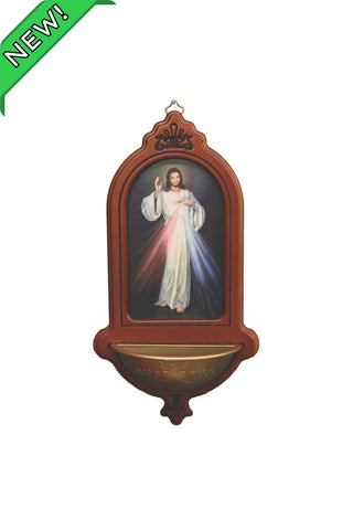 Divine Mercy Wood Holy Water Font 5.5x10"