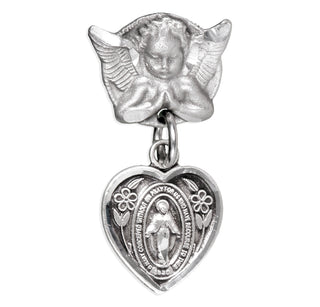 Sterling Silver Heart Shaped Miraculous Baby Pin
