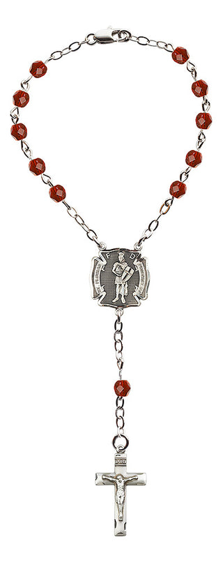Silver-Plated 6mm Saint Florian Auto  Engraved Catholic Rosaries