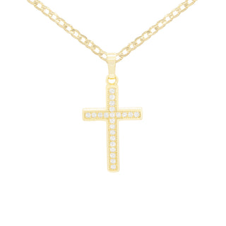 Cross Cubic Zirconia Pendant With Necklace Set 14K Gold Filled