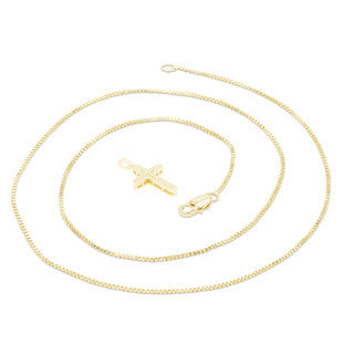 Cross 3 Cubic Zirconia Pendant With Necklace Set 14K Gold Filled