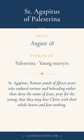 St. Agapitus of Palestrina Holy Cards