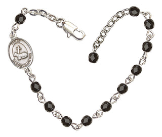 Adjustable Silver Plated 4mm Fire Polished First Reconciliation Bracelet in Black