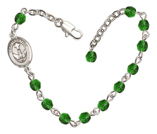 Adjustable Silver Plated 4mm Fire Polished Confirmation Bracelet in Emerald