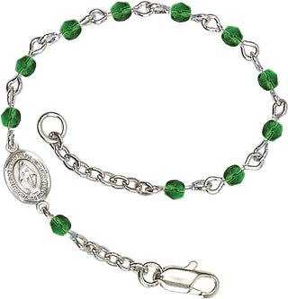 Silver Plated Bracelet with 4mm Emerald Fire Polished beads
