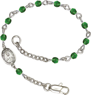 Silver Plated Bracelet with 4mm Emerald Fire Polished beads