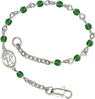 Silver Plated Bracelet with 4mm Emerald Fire Polished beads