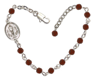 Adjustable Silver Plated 4mm Fire Polished Chalice Bracelet in Garnet