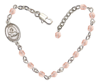 Adjustable Silver Plated 4mm Fire Polished First Reconciliation Bracelet in Light Rose