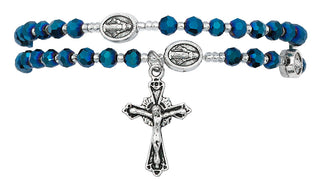 Large Blue Wood Miraculous Rosary