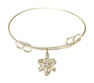 7 1/2 inch Round Double Loop Hamilton Gold Bangle Bracelet with a 14kt Gold Filled Chastity charm.
