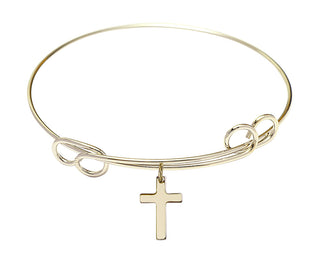 7 1/2 inch Round Double Loop Hamilton Gold Bangle Bracelet with a 14kt Gold Filled Cross charm.