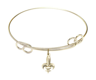 7 1/2 inch Round Double Loop Hamilton Gold Bangle Bracelet with a 14kt Gold Filled Fleur de Lis charm.