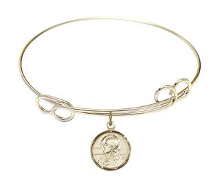 7 1/2 inch Round Double Loop Hamilton Gold Bangle Bracelet with a 14kt Gold Filled Scapular charm. Engraved Catholic Saint Jewelry