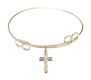 7 1/2 inch Round Double Loop Hamilton Gold Bangle Bracelet with a 14kt Gold Filled Cross charm.