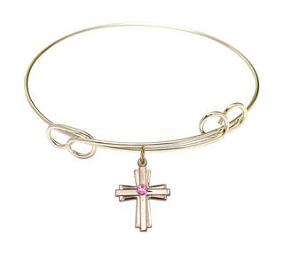 7 1/2 inch Round Double Loop Hamilton Gold Bangle Bracelet with a 14kt Gold Filled Cross charm.