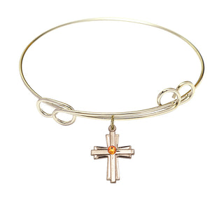 7 1/2 inch Round Double Loop Hamilton Gold Bangle Bracelet with a 14kt Gold Filled Cross charm.