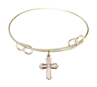 7 1/2 inch Round Double Loop Hamilton Gold Bangle Bracelet with a 14kt Gold Filled Cross charm.