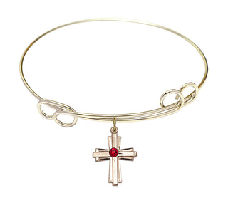 7 1/2 inch Round Double Loop Hamilton Gold Bangle Bracelet with a 14kt Gold Filled Cross charm.