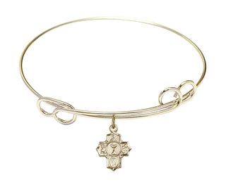 7 1/2 inch Round Double Loop Hamilton Gold Bangle Bracelet with a 14kt Gold Filled Communion 5-Way charm.