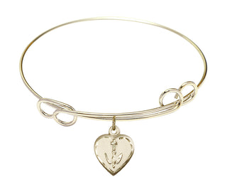 7 1/2 inch Round Double Loop Hamilton Gold Bangle Bracelet with a 14kt Gold Filled Heart / Confirmation charm.