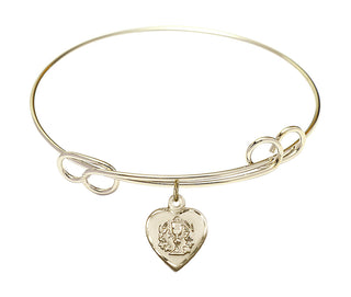 7 1/2 inch Round Double Loop Hamilton Gold Bangle Bracelet with a 14kt Gold Filled Heart / Communion charm.