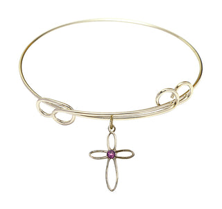 7 1/2 inch Round Double Loop Hamilton Gold Bangle Bracelet with a 14kt Gold Filled Loop Cross charm.