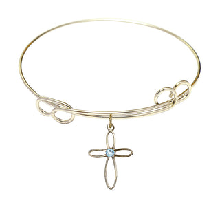 7 1/2 inch Round Double Loop Hamilton Gold Bangle Bracelet with a 14kt Gold Filled Loop Cross charm.
