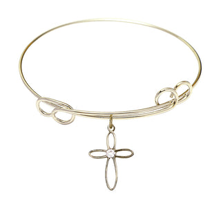 7 1/2 inch Round Double Loop Hamilton Gold Bangle Bracelet with a 14kt Gold Filled Loop Cross charm.
