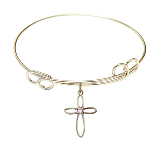 7 1/2 inch Round Double Loop Hamilton Gold Bangle Bracelet with a 14kt Gold Filled Loop Cross charm.