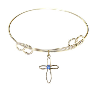 7 1/2 inch Round Double Loop Hamilton Gold Bangle Bracelet with a 14kt Gold Filled Loop Cross charm.